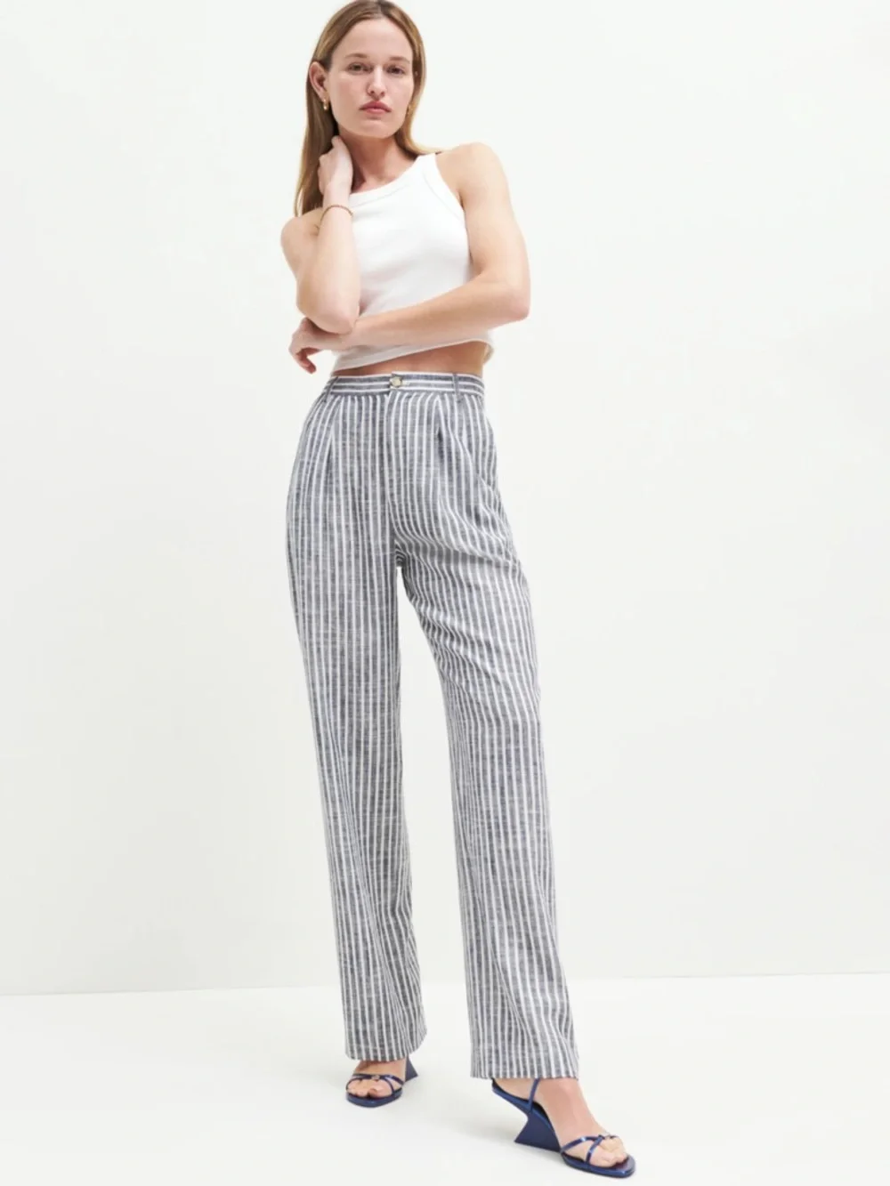 Reformation Mason Striped Wide-Leg Linen Pants